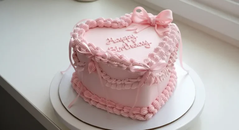 Heart Pink Cake with Pink Bow
