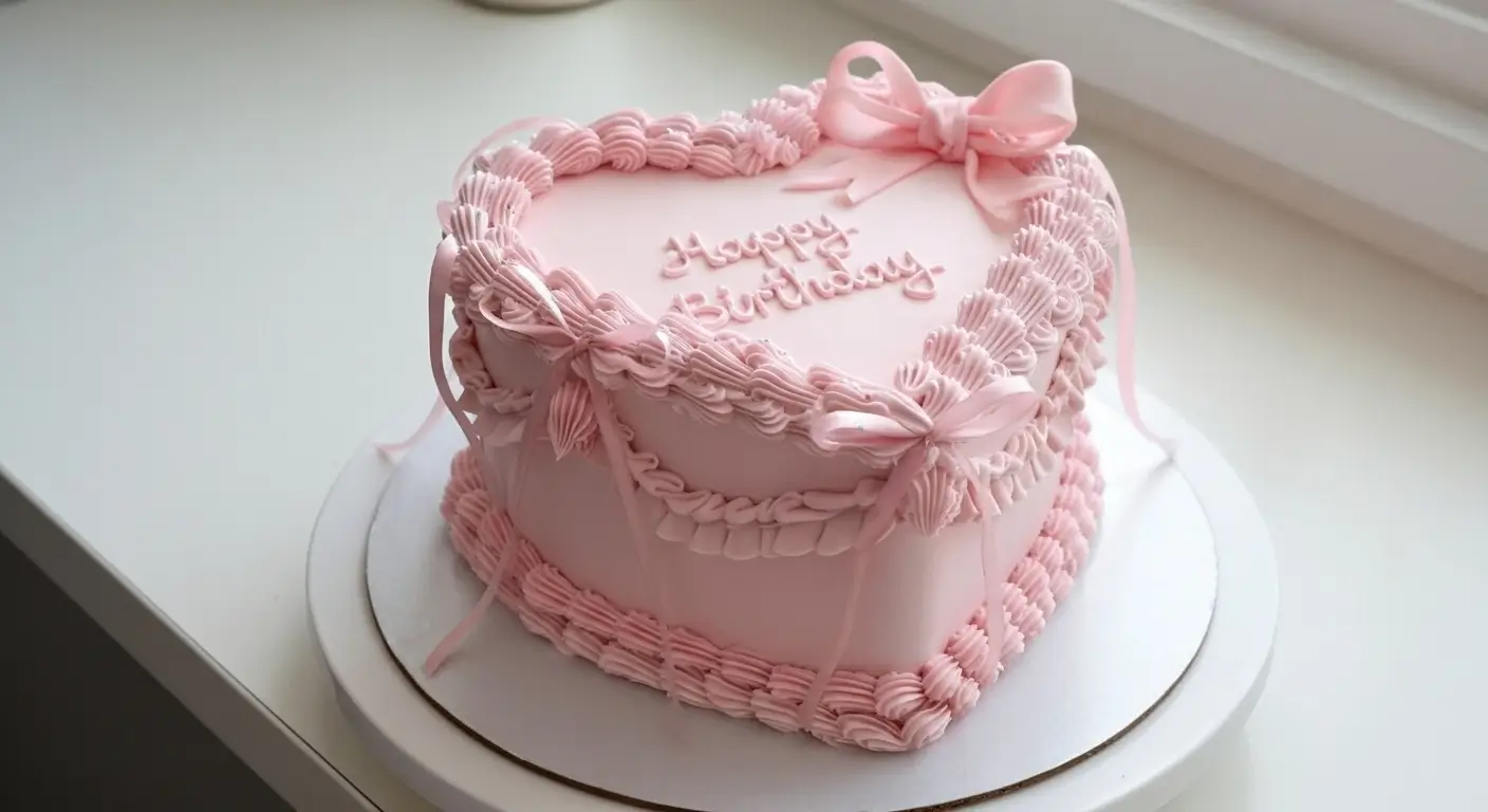Heart Pink Cake with Pink Bow