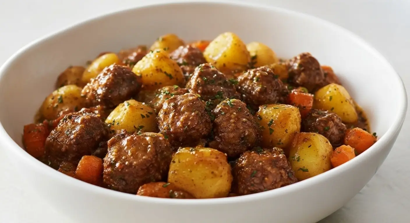Slow Cooker Garlic Butter Beef Bites & Potatoes