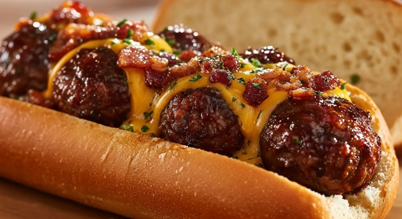 Bourbon BBQ Bacon Cheeseburger Meatball Subs