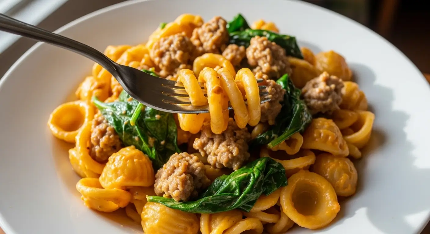 Butternut Squash Pasta with Sausage and Spinach