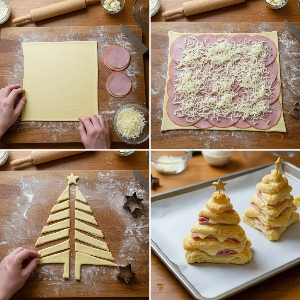 Ham and Cheese Puff Pastry Christmas Trees